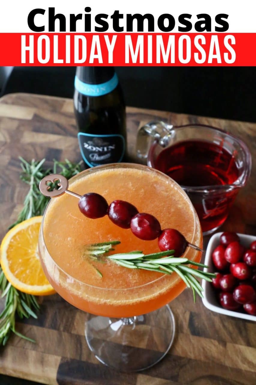 Christmosas are a festive holiday drink perfect for Christmas brunch. Our cocktail recipe features Prosecco plus orange and cranberry juice. 