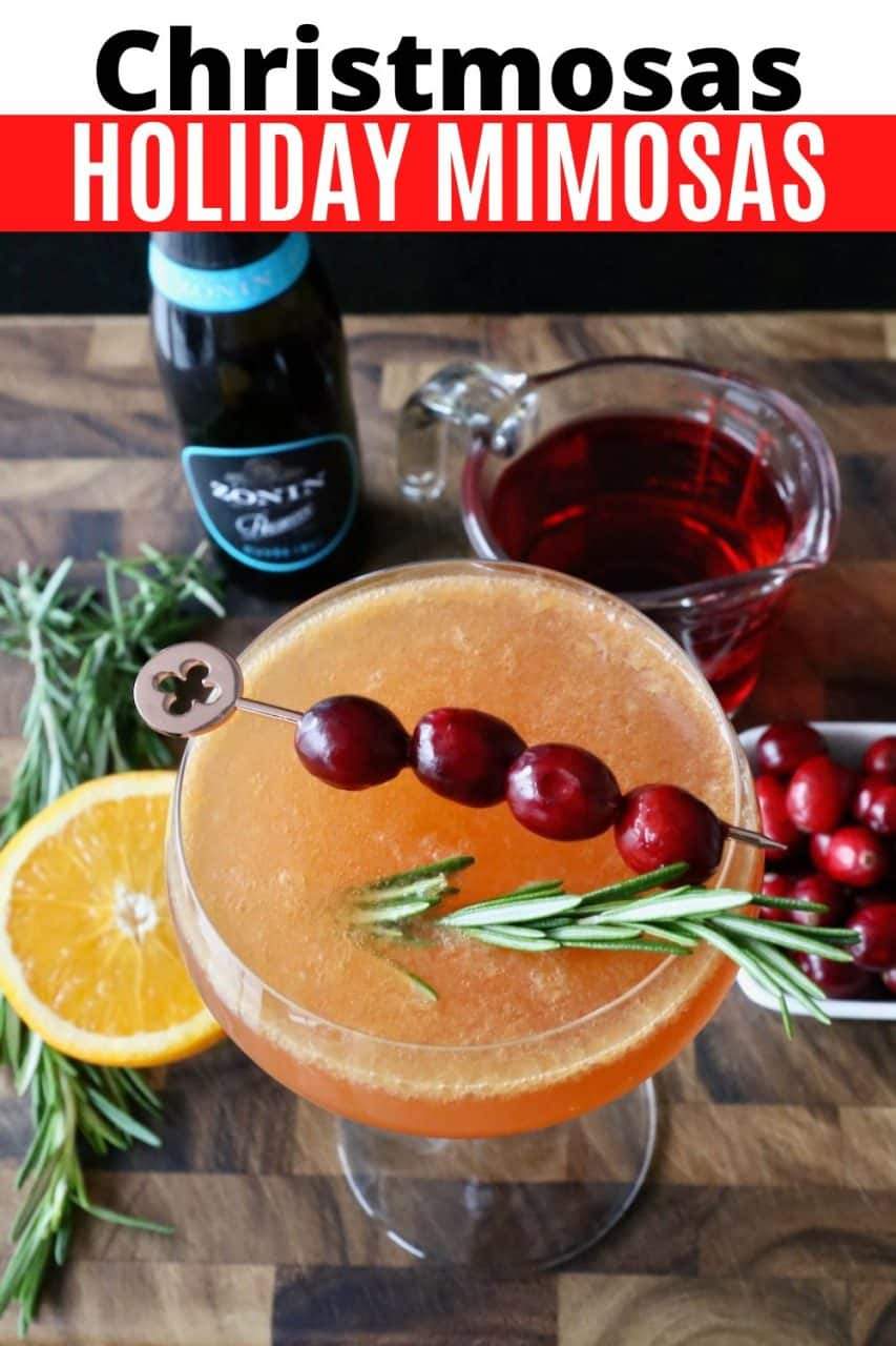 Christmosas are a festive holiday drink perfect for Christmas brunch. Our cocktail recipe features Prosecco plus orange and cranberry juice. 