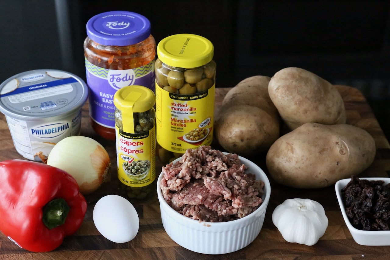 Traditional Rellenos de Papa recipe ingredients.