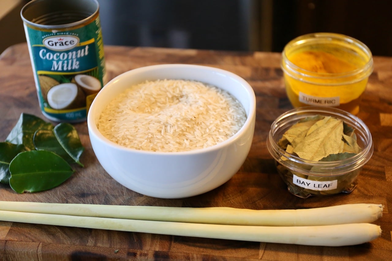 Traditional Nasi Kuning recipe ingredients.