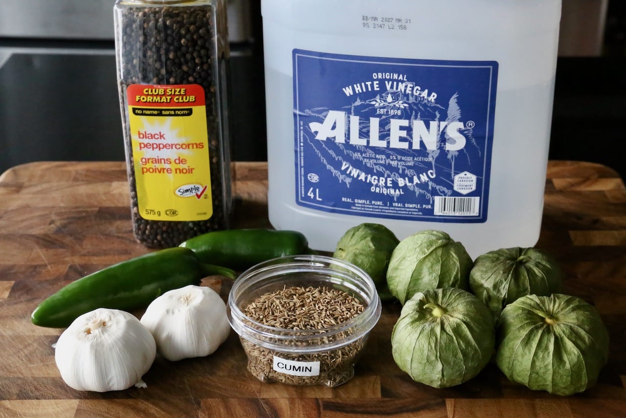 Pickled Tomatillo recipe ingredients.