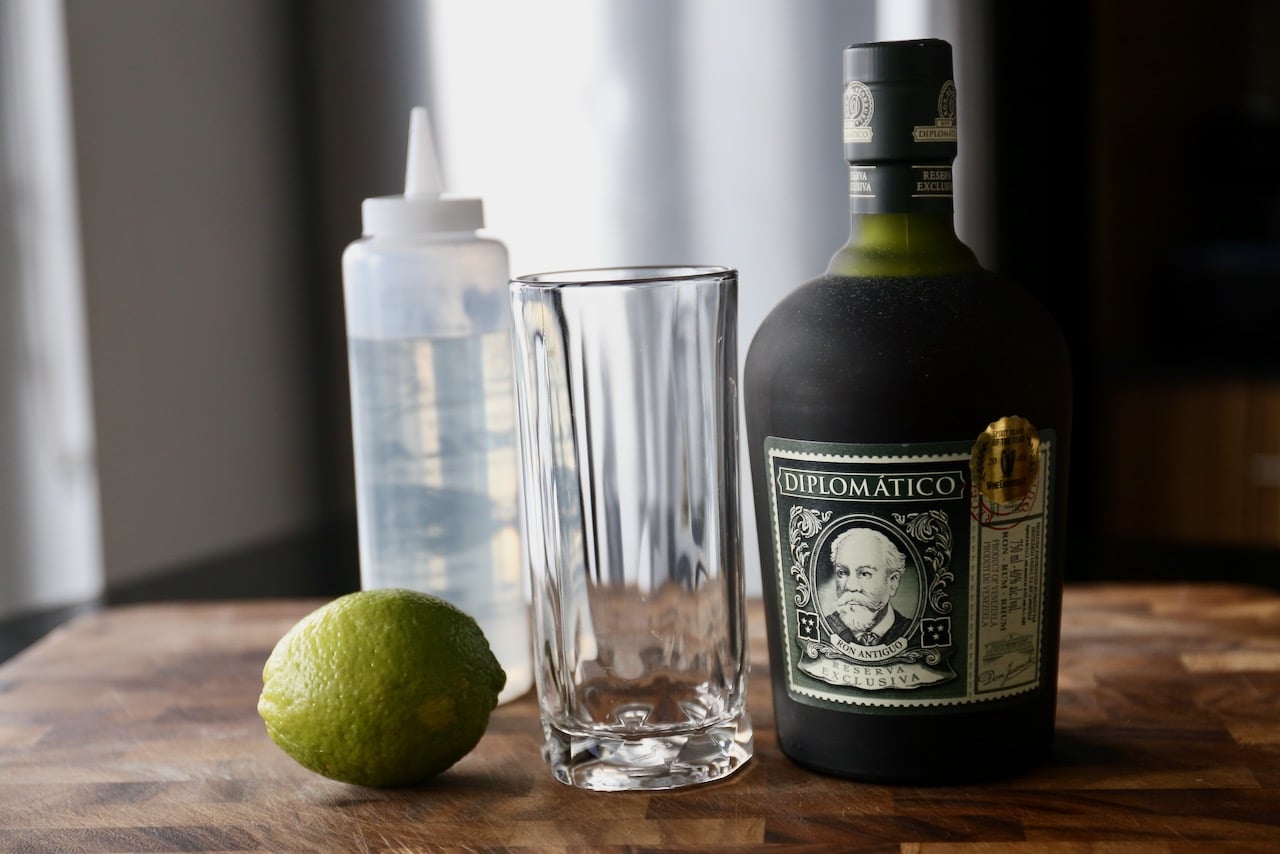 Simple Rum Rickey cocktail recipe ingredients.