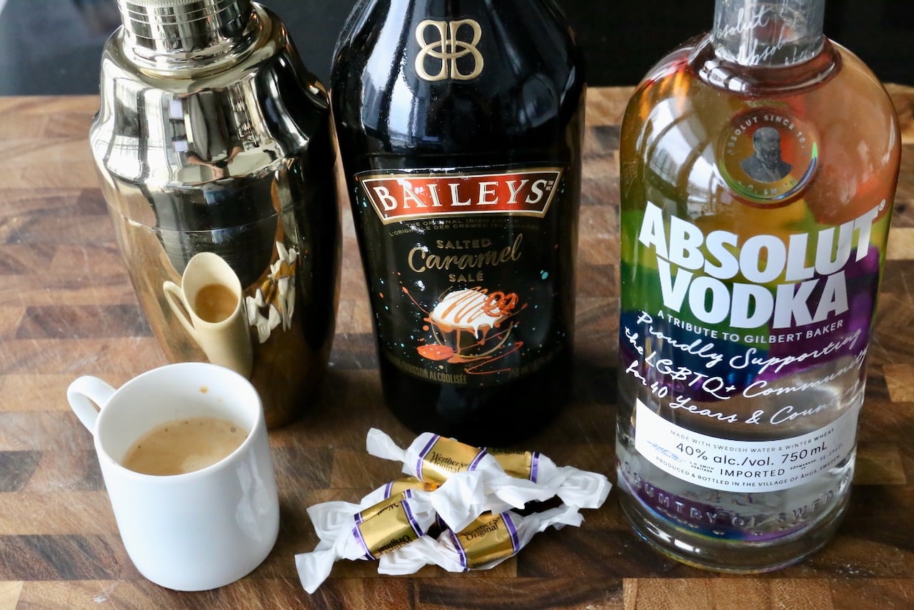 Salted Caramel Espresso Martini recipe ingredients.