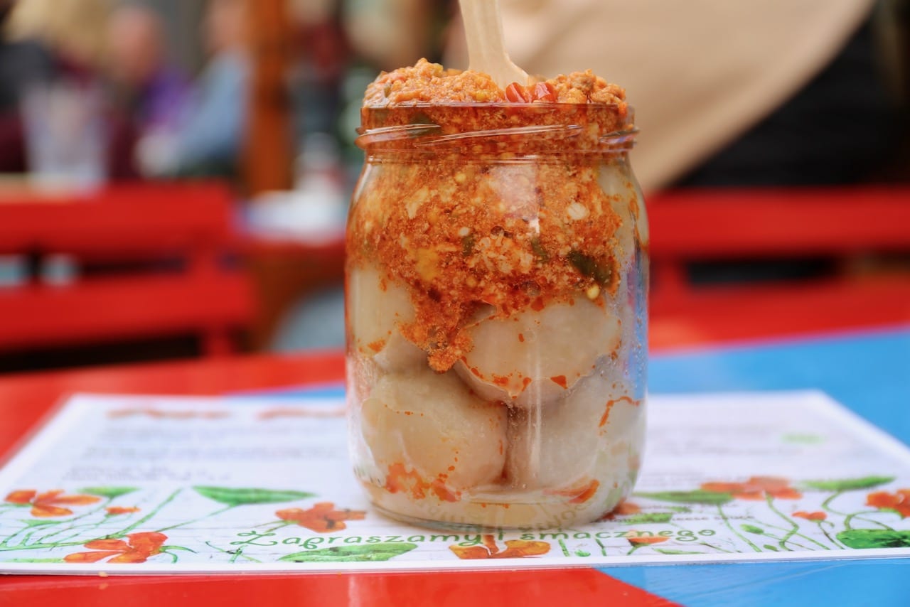 Our favourite afternoon snack on a Warsaw City Break is dumplings at Pyzy, Flaki Gorace.