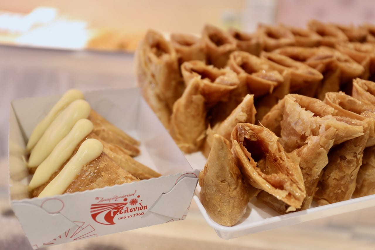 Trigona Elenidi is an iconic Thessaloniki street food for dessert lovers. 