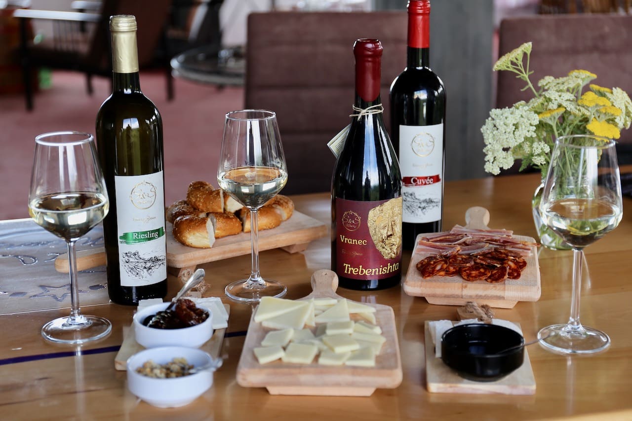 Taste locally produced North Macedonian wine at a vineyard in Ohrid.