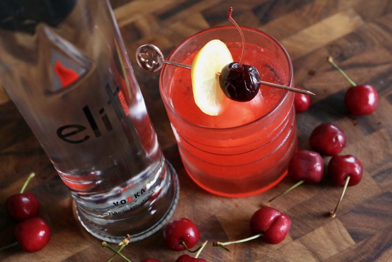 Mix Stoli Elit with Maraschino cherry syrup or Grenadine to create a bright red coloured cocktail.