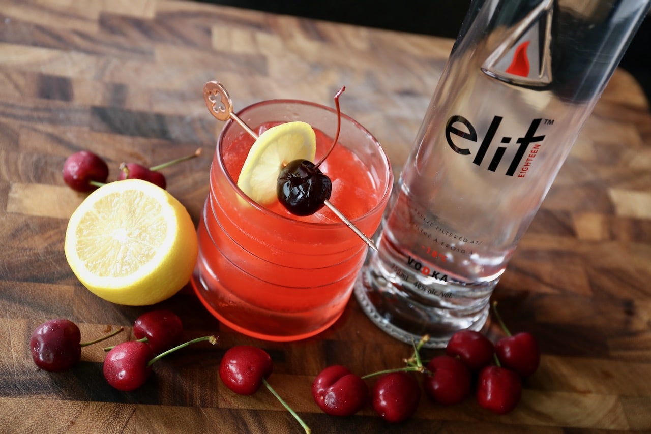 Stoli Elit Cherry Vodka Sour Cocktail Photo Image. 