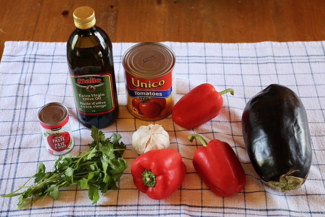 Traditional Balkan Lutenitsa recipe ingredients.