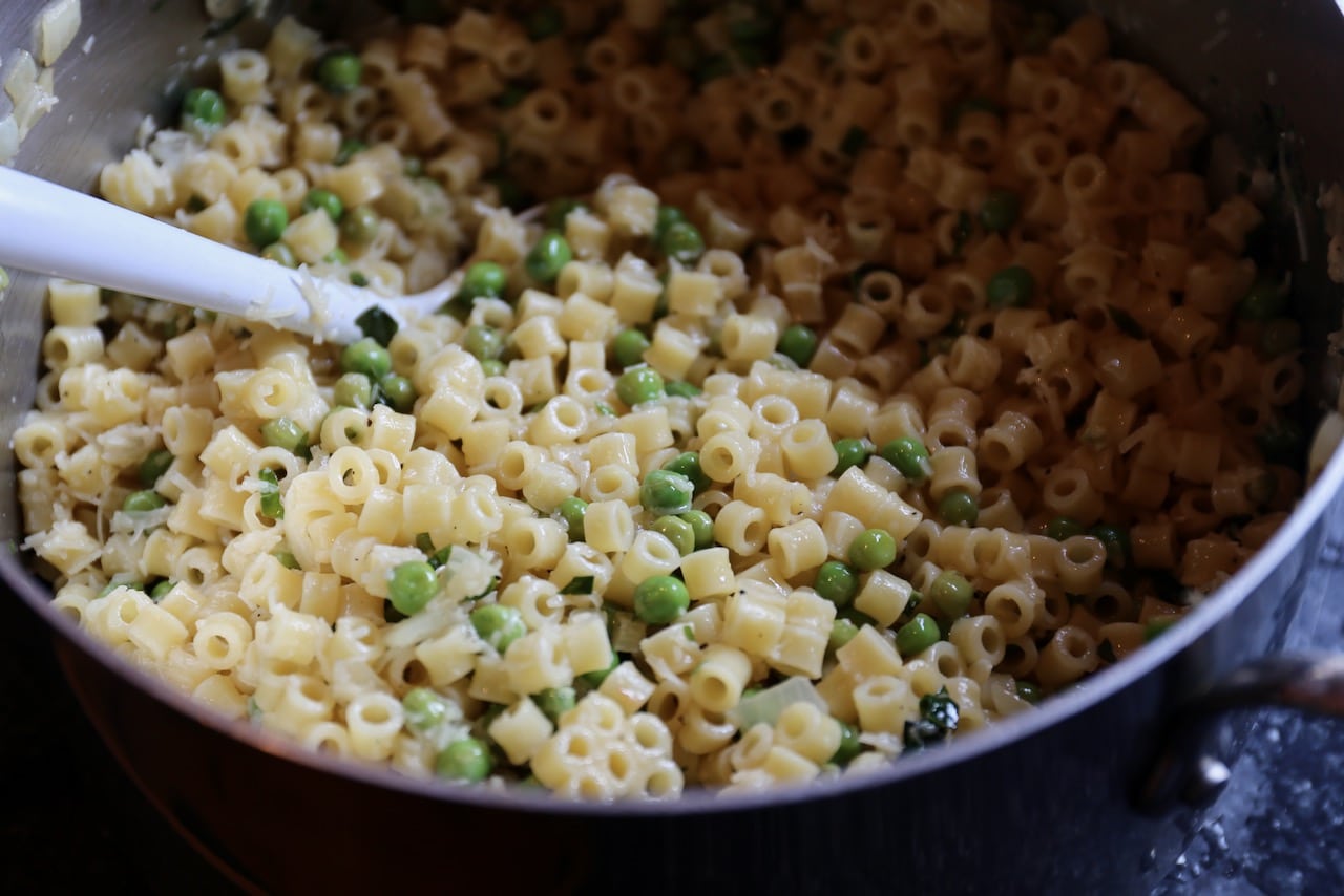 This one-pot pasta recipe is easy to mix together in a Dutch Oven.