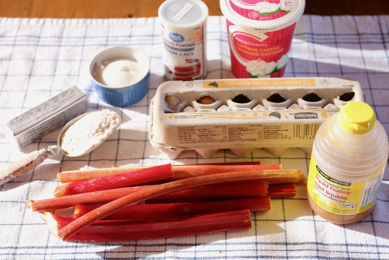 Rhubarb Cottage Cheese Cake recipe ingredients.