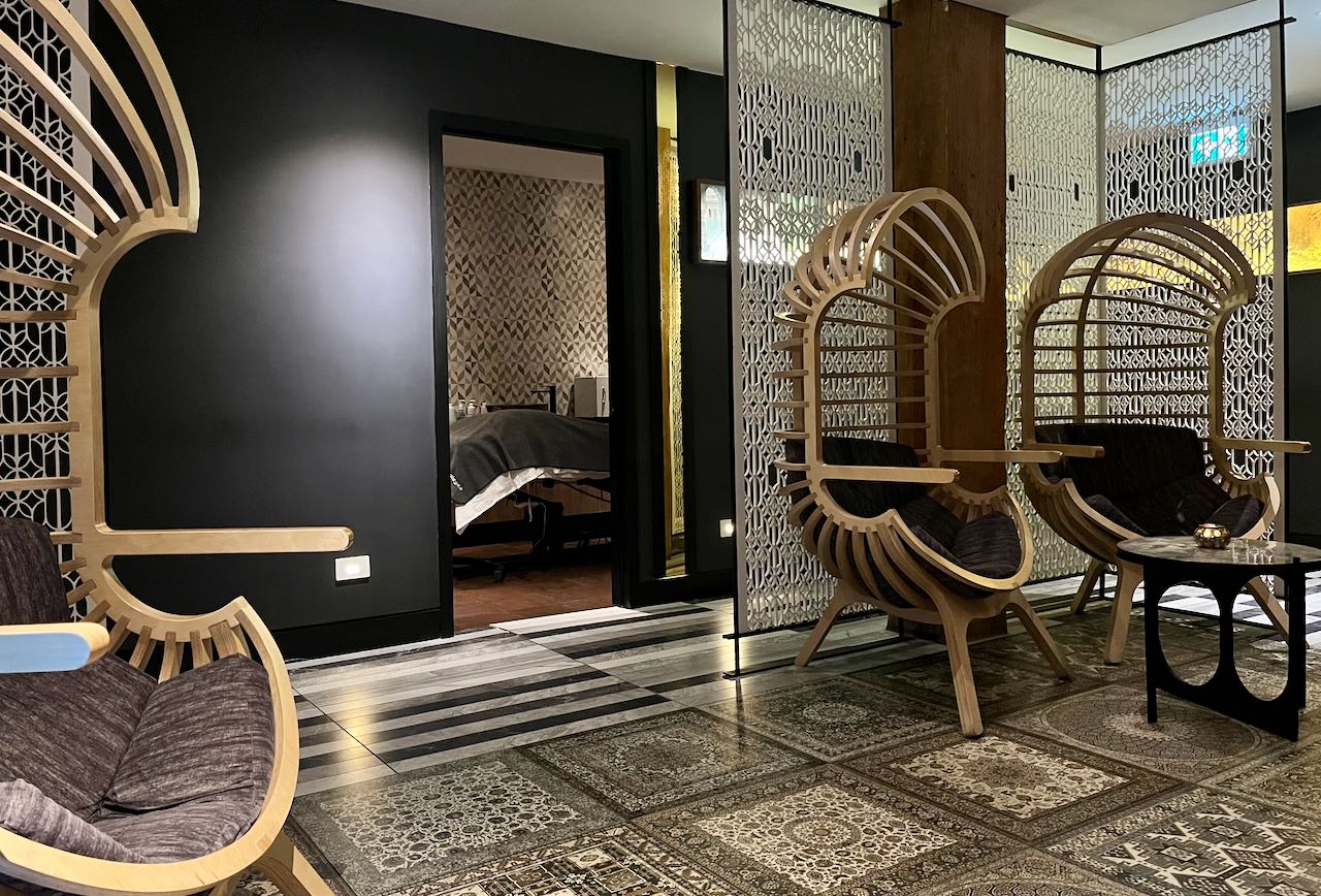 The luxurious waiting room at Hammam Spa in Toronto.