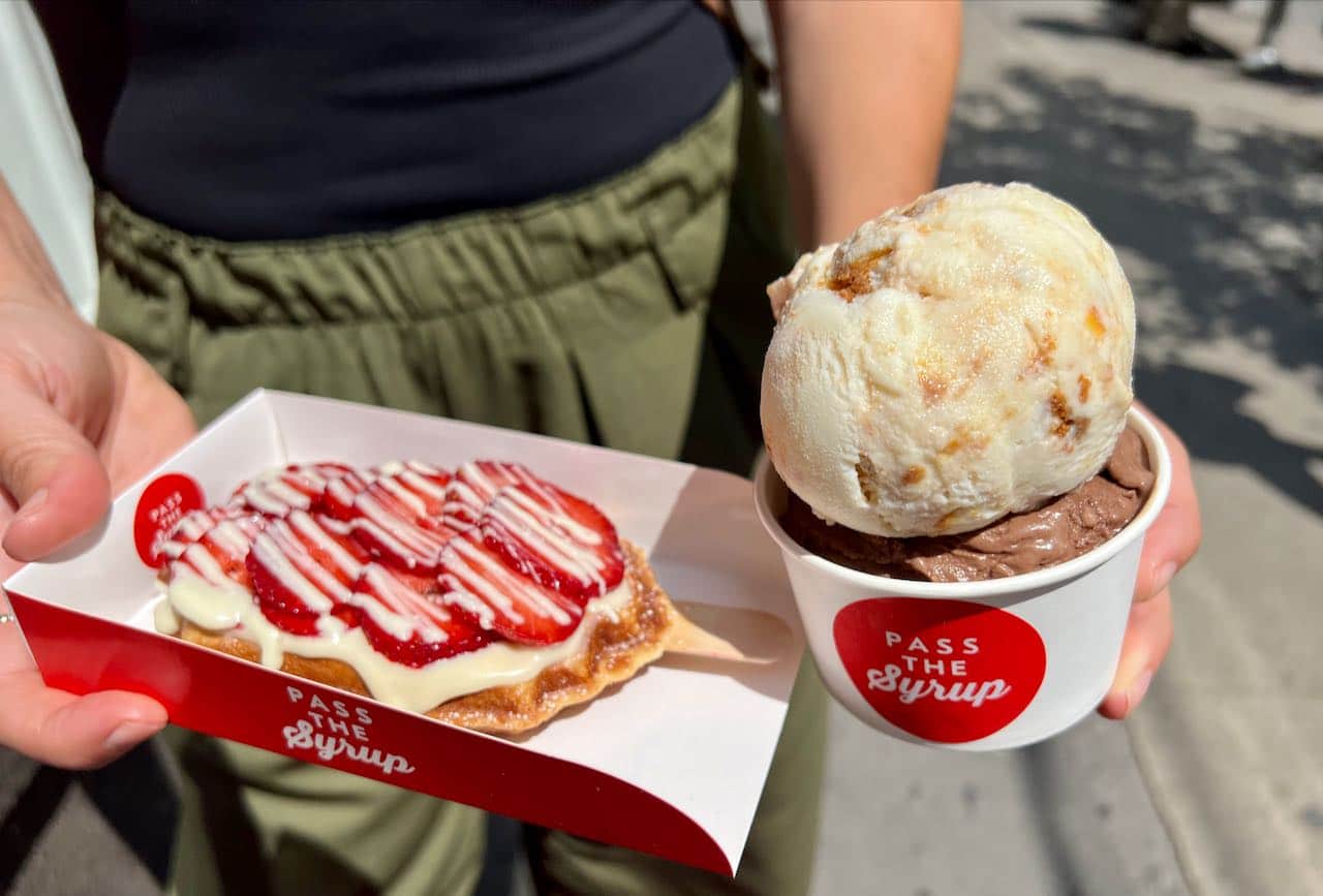 Pass The Syrup offers fun waffles and ice cream scoops near Yonge & Dundas Square. 