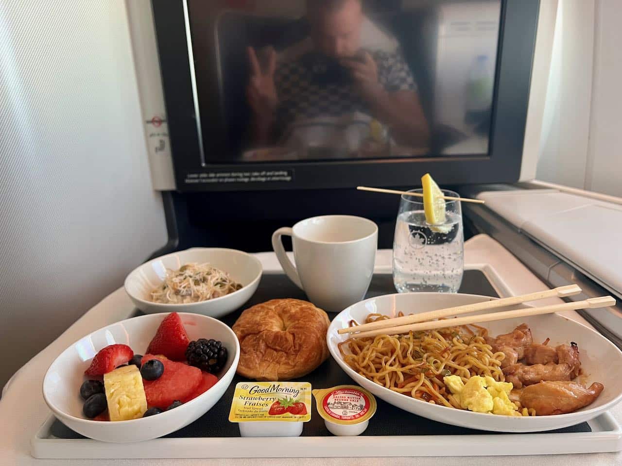 Air Canada Business Class Toronto to Tokyo breakfast menu.