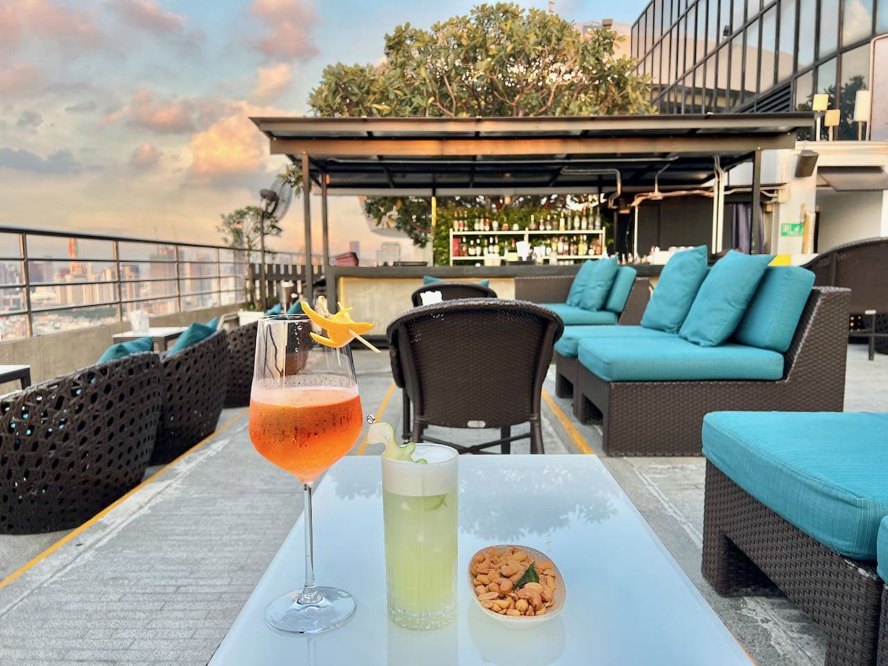 Craft cocktails at ThreeSixty Rooftop Bar at Millennium Hilton Bangkok. 