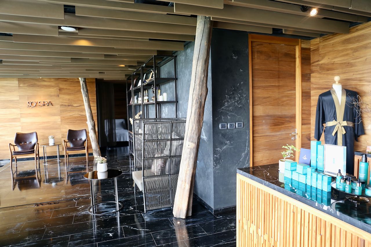 The waiting room and retail shop at SO/ Spa Bangkok.