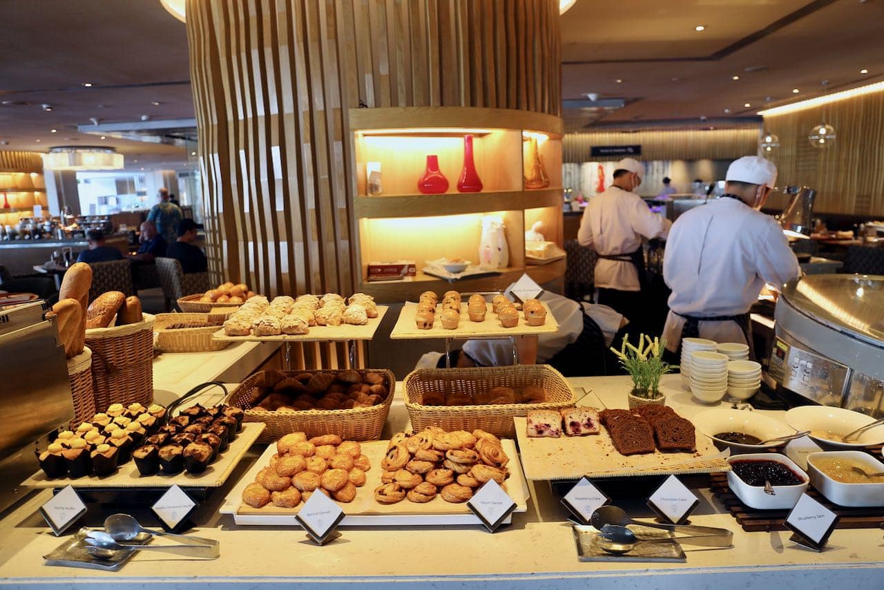 Breakfast buffet at NEXT2 Cafe on the main floor of Shangri-La Bangkok Hotel.