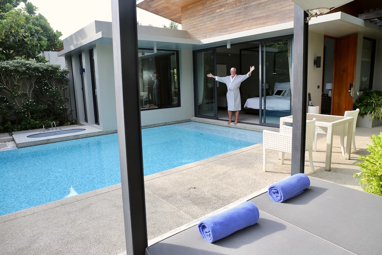 Our luxurious villa had its own pool, outdoor bathtub, cabana and patio seating.