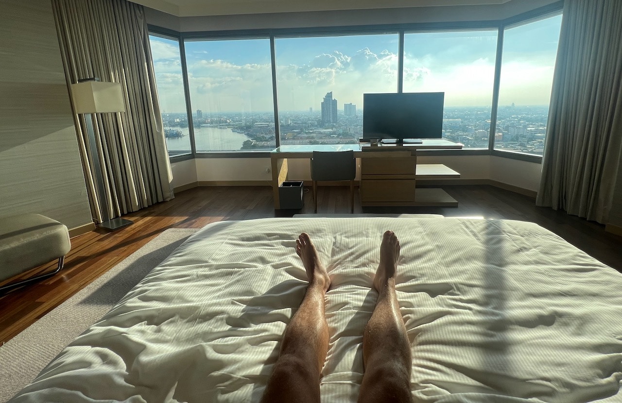 Sip an espresso on a big comfy bed while enjoying panoramic views at sunrise at Avani+ Bangkok.