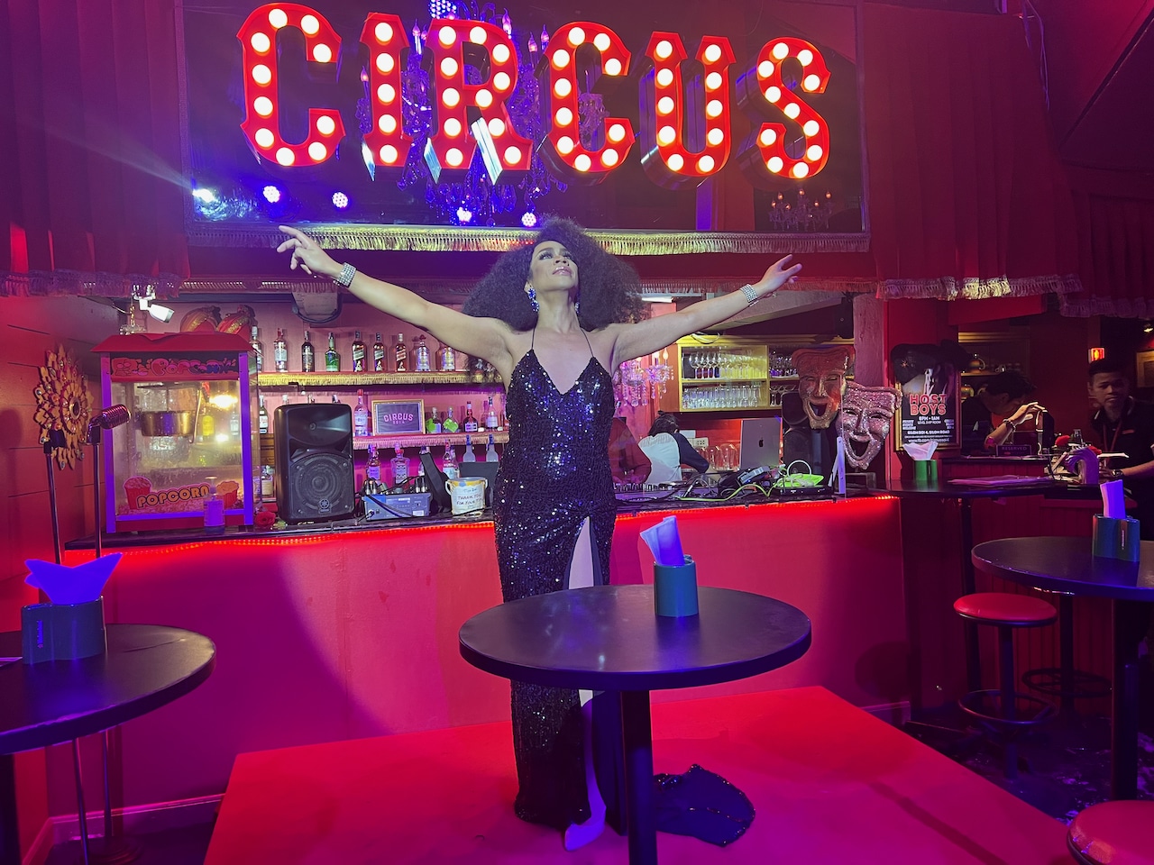 Circus Soi 4 features a spacious patio and stage inside where drag queens perform each night.