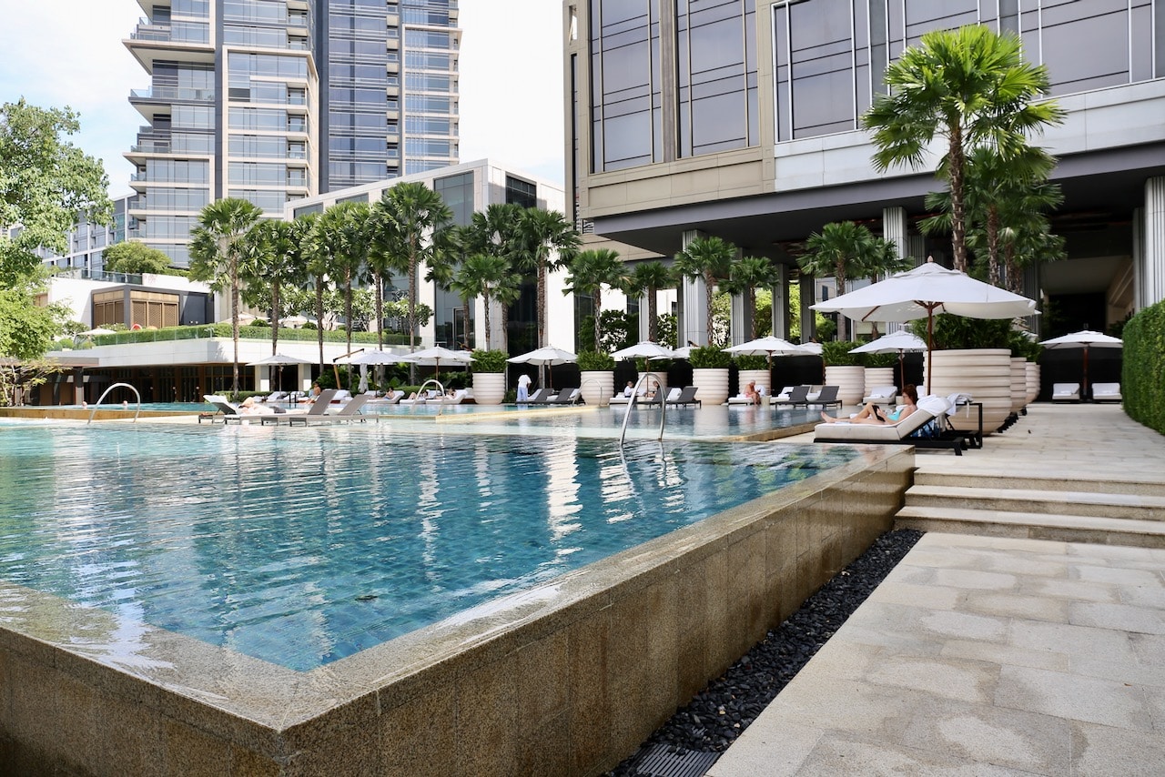 Four Seasons Bangkok Hotel Infinity Pool offers riverside views.