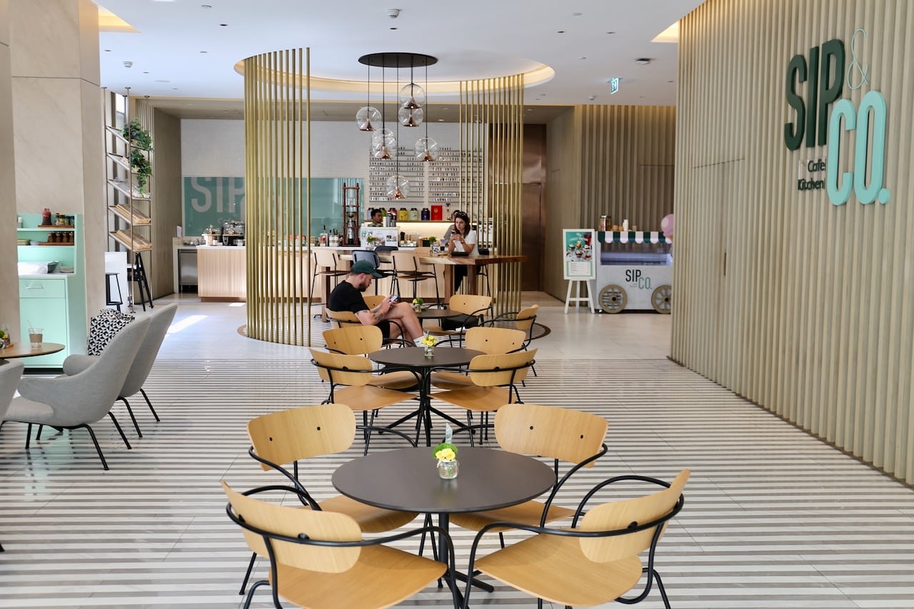 Sip & Co is a sun-soaked cafe on the hotel lobby level.