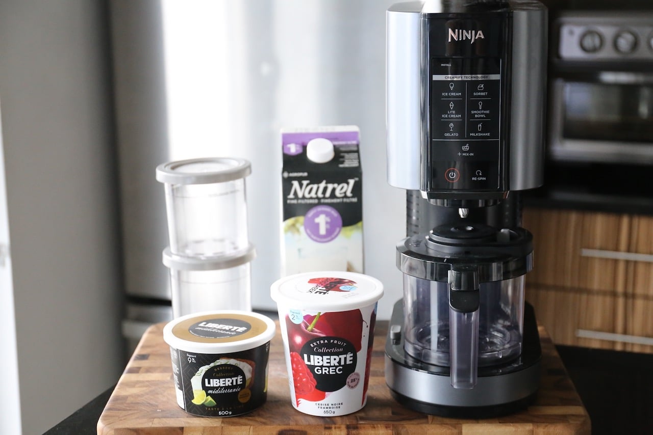 This easy 2 ingredient Ninja Creami recipe features Liberte yogurt and 1% milk.