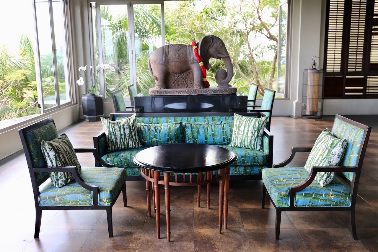 Elephants, orchids and bamboo grace The Pavilions Phuket Resort lobby.