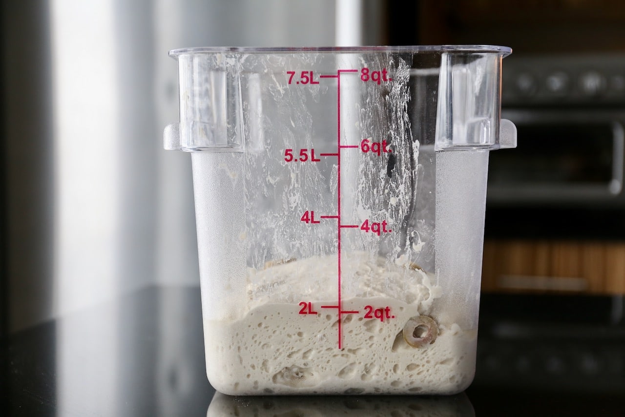 Proof bread dough with sliced olives until doubled in size.