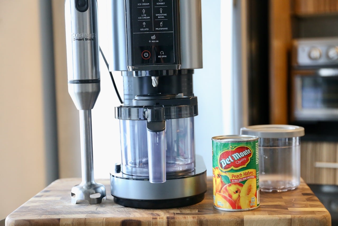 This easy 1 ingredient Ninja Creami Sorbet recipe features canned peaches.