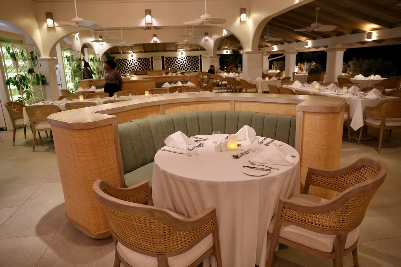 The elegant dining room at Oliver Restaurant, which serves multi-course tasting menus. 