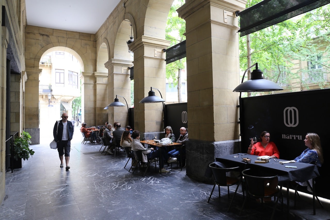 Diners can eat and drink in style under a covered patio at Narru.