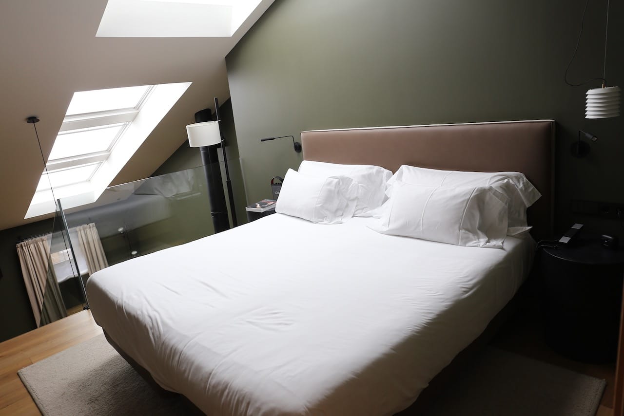 Bedroom in the duplex suite at Hotel Arbaso, San Sebastian.