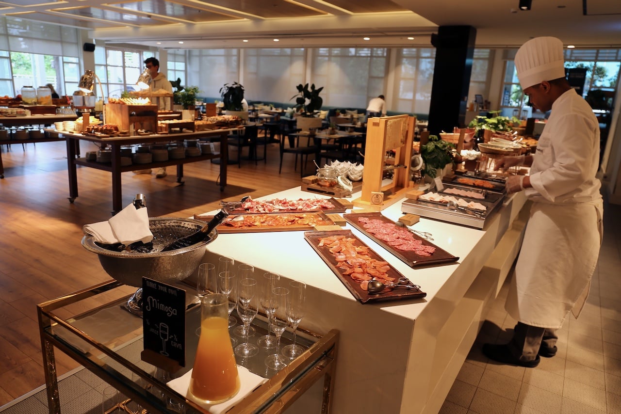 The hotel's daily breakfast buffet is served in the dining room and outdoor patio at Lokal.