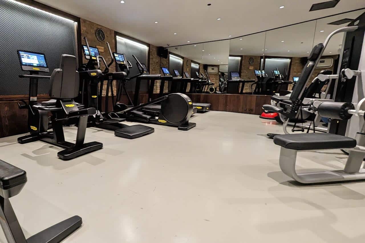 The gym at the St. James’ Court Hotel boasts a range of machines.