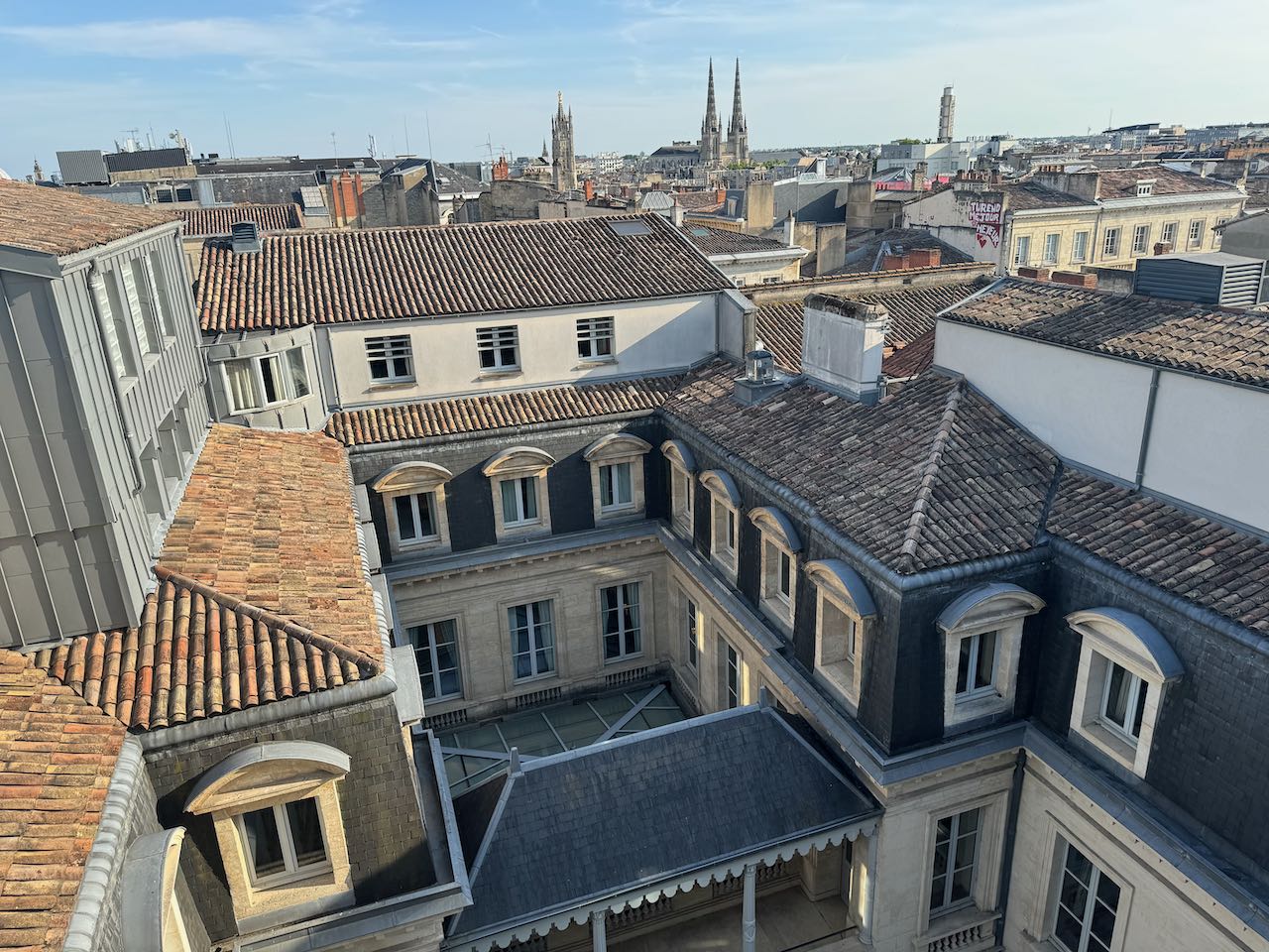 A view of downtown Bordeaux from the InterContinental Hotel's rooftop bar.