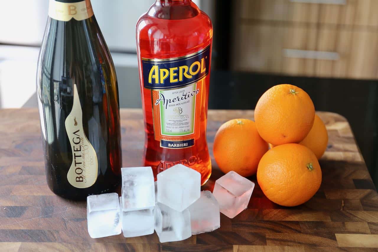 Frozen Aperol Spritz recipe ingredients.