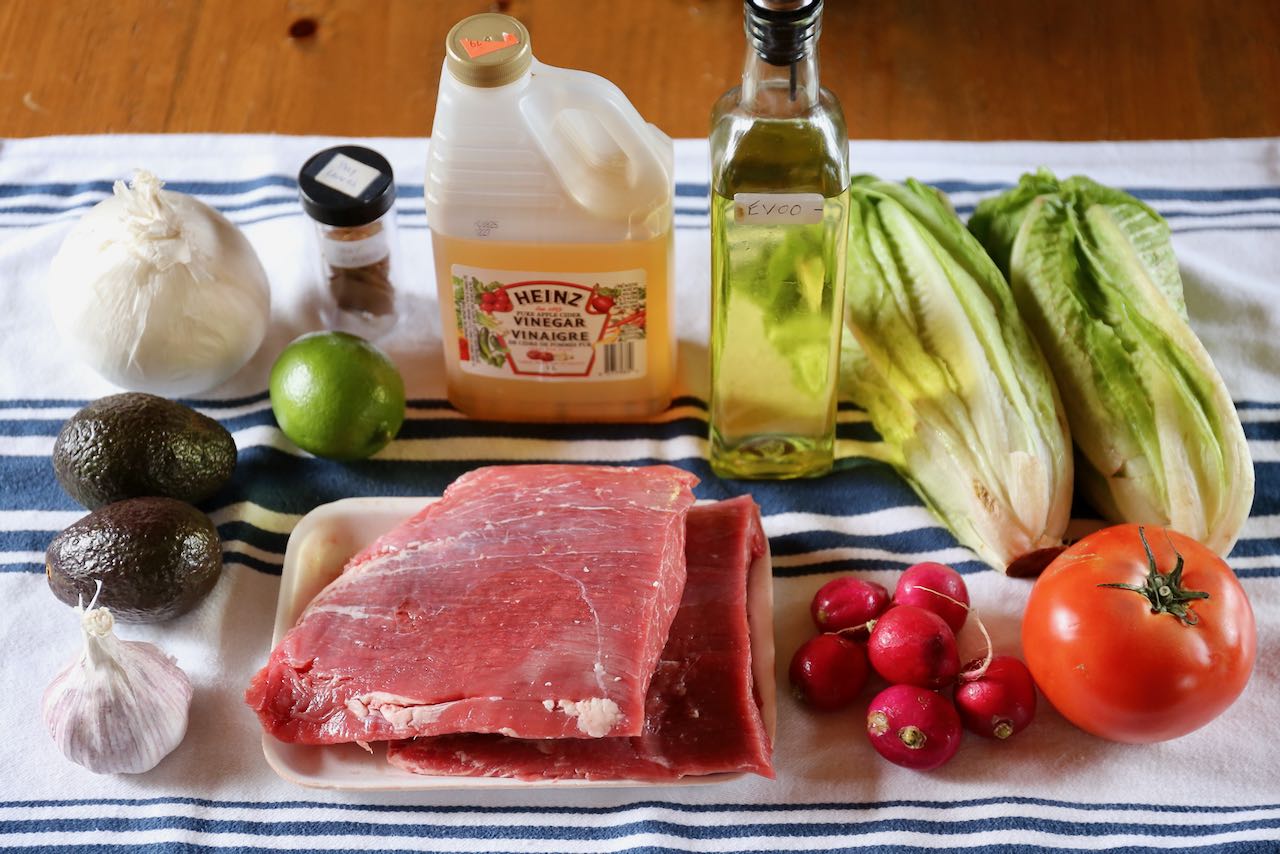 Traditional Salpicon de Res Mexican Shredded Steak Salad recipe ingredients.