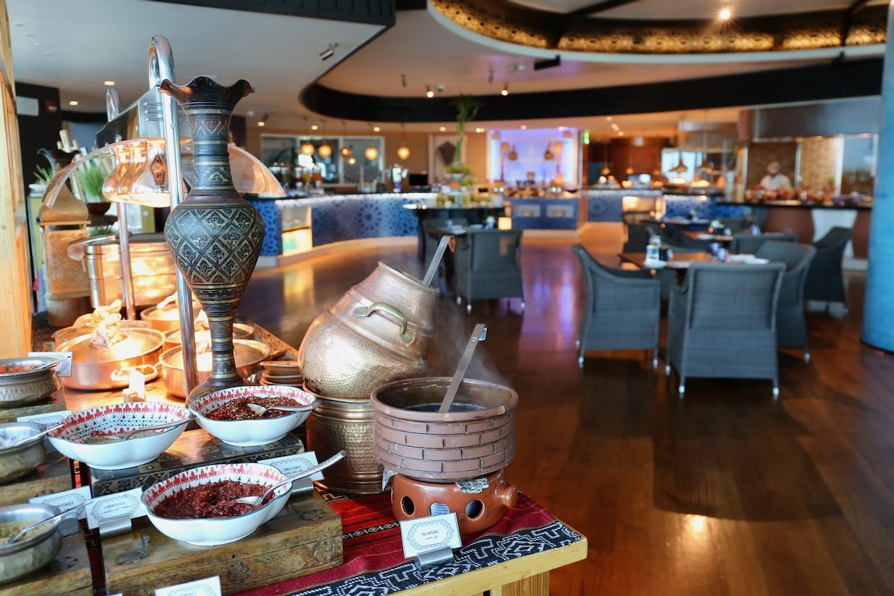 Azraq restaurant boasts a sprawling breakfast buffet. 