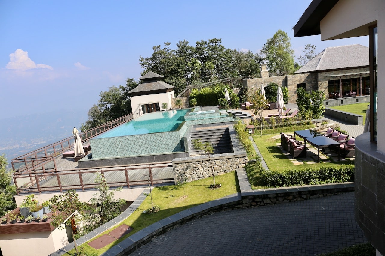 The heart of the resort is an infinity pool and hot tub which overlook the Himalayan mountain range.