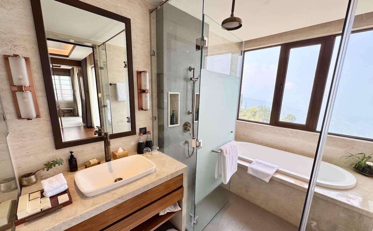 Suites feature luxurious fixtures and a massive tub to soak in suds and take in the beautiful views. 