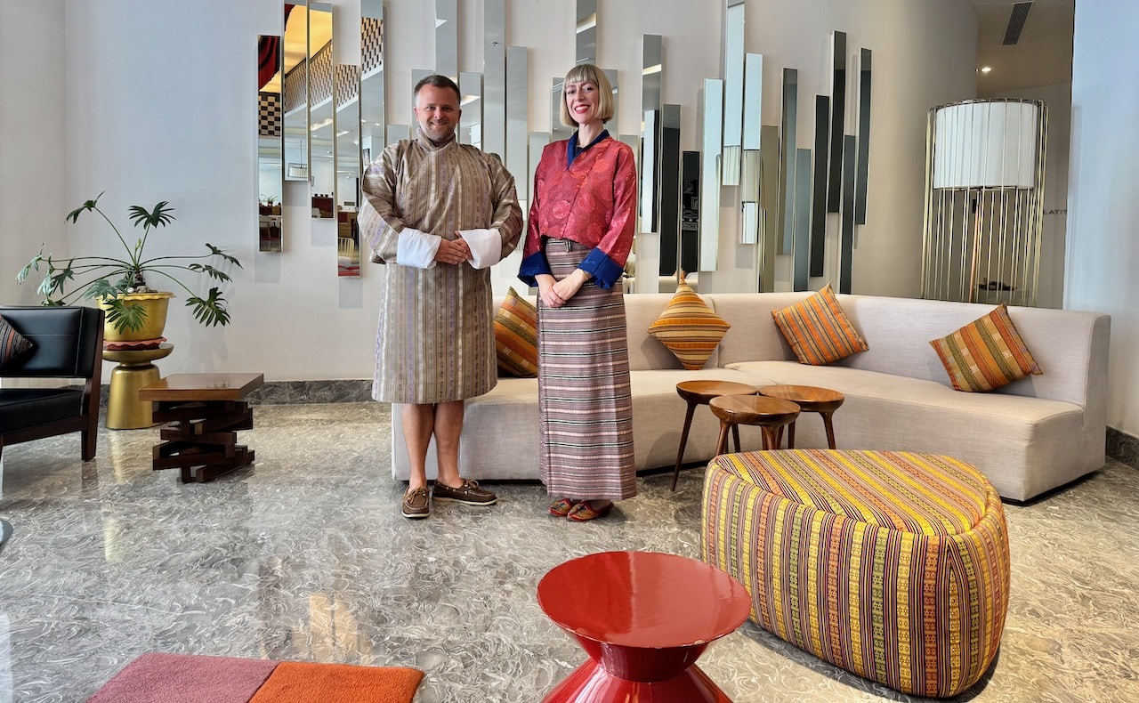 We dressed up in Bhutanese fashions at Le Meridien Thimphu. 