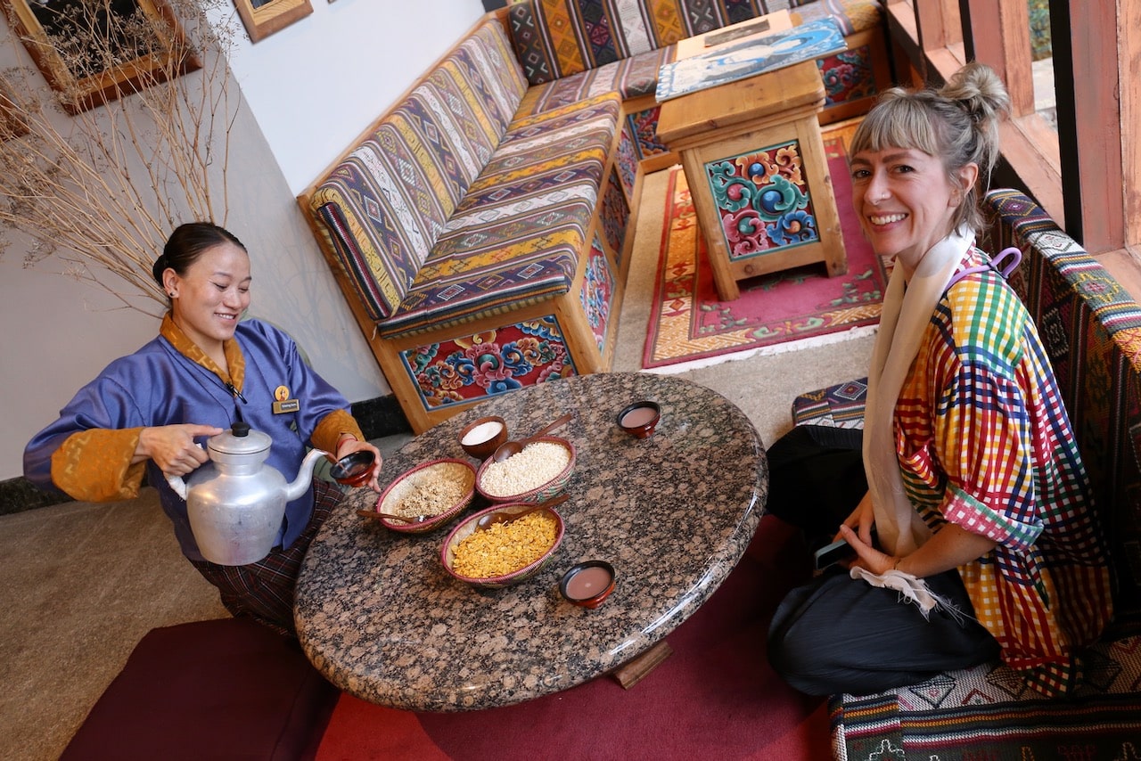 Watch traditional Bhutanese Butter Tea being prepared at the Tea House.