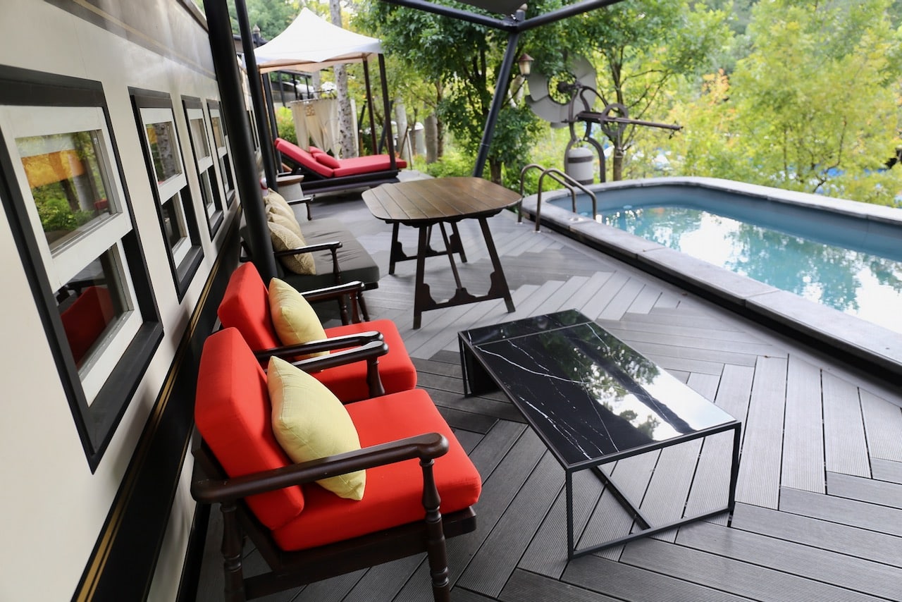 My villa also included a terrace with cabana lounge chairs, dining table and plunge pool.