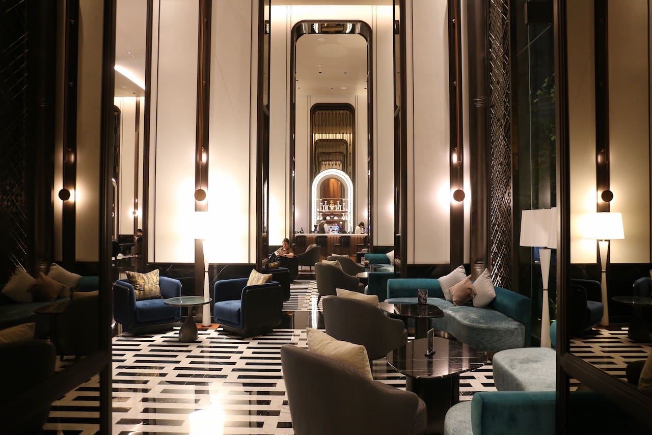 The stylish Lobby bustles from morning to midnight. 