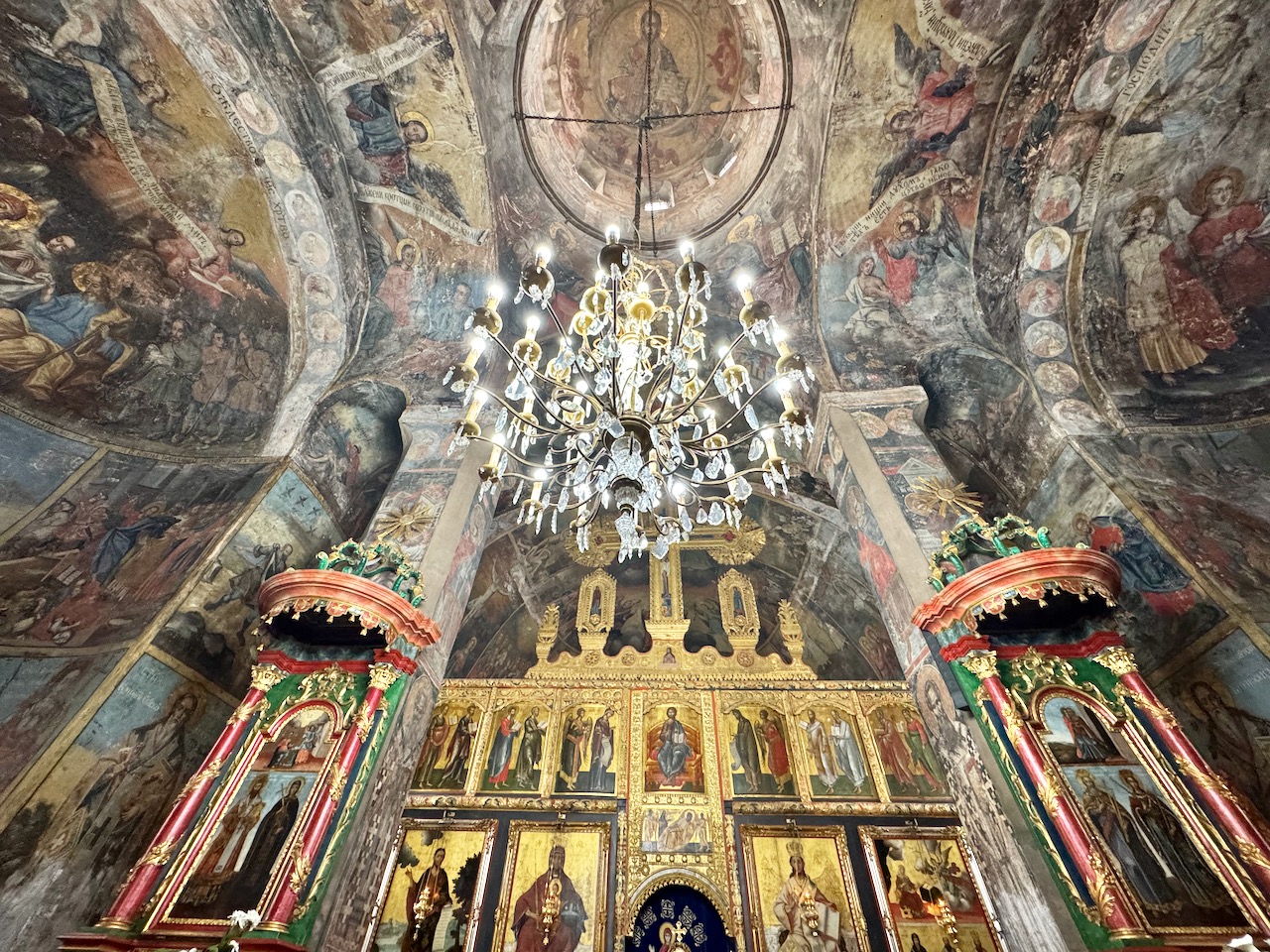 Ancient frescos inside Krusedol Monastery in Novi Sad.