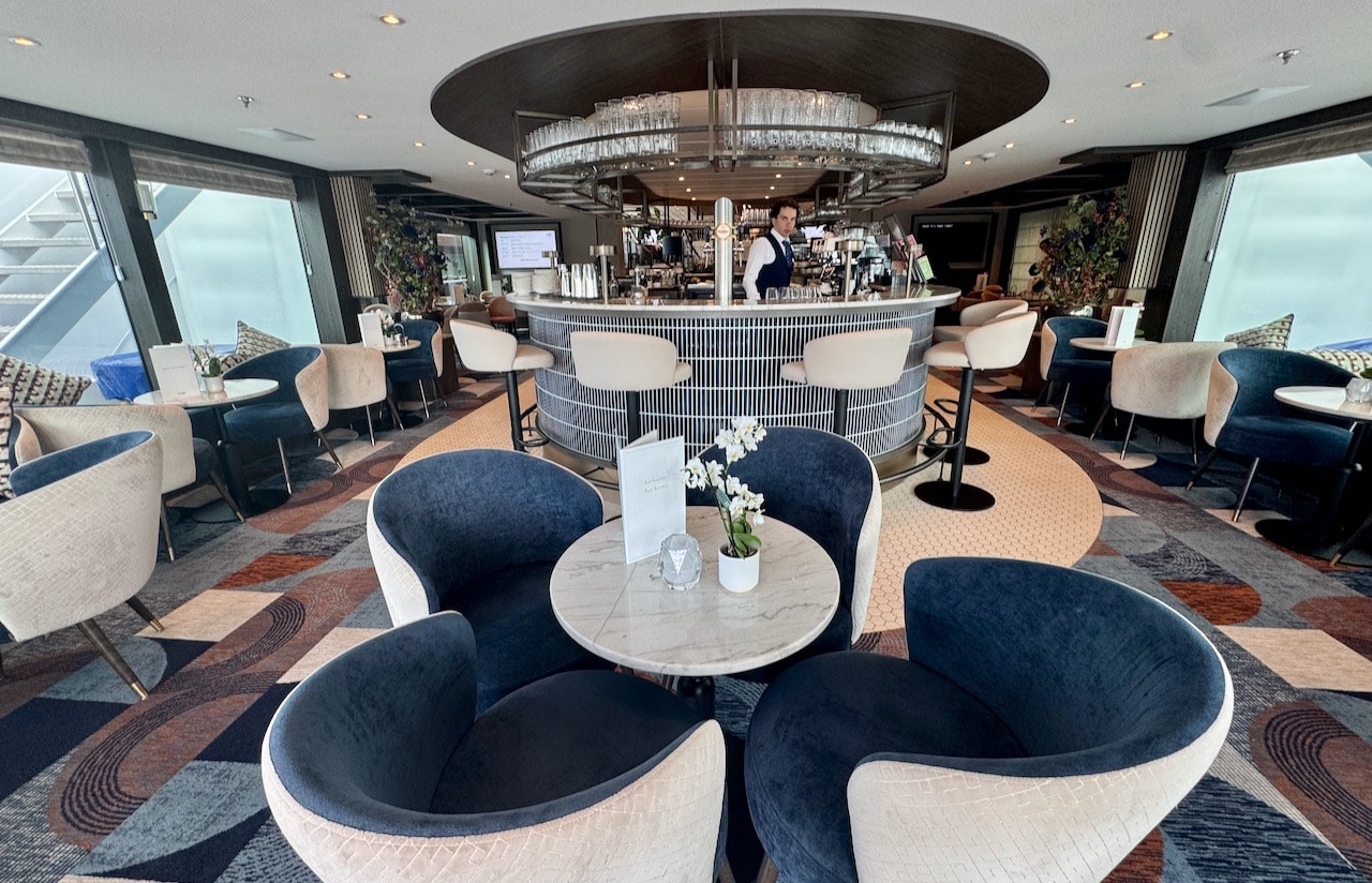 The Bar on Viva Two is located on the bow of the ship.