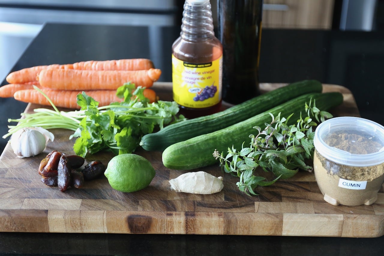 Traditional Middle Eastern Carrot Cucumber Ribbon Salad recipe ingredients.