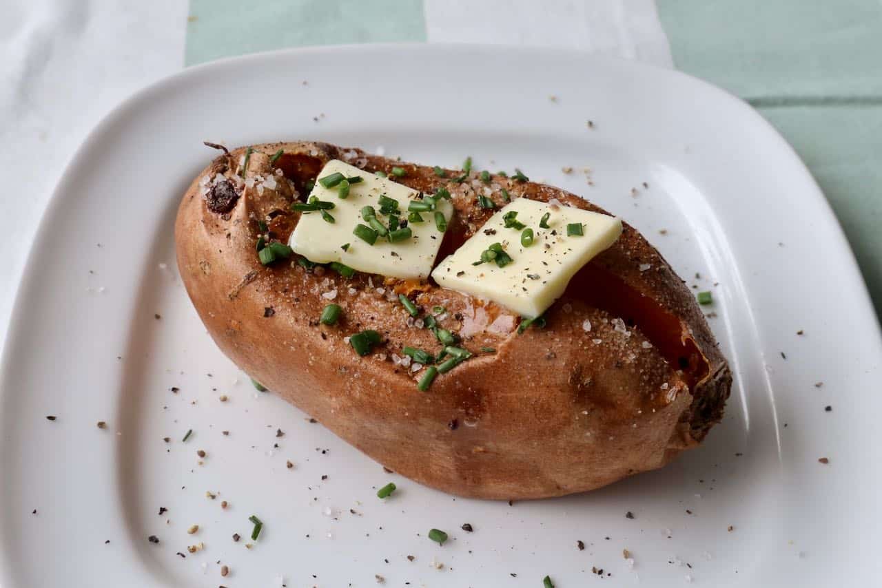 Individual oven baked sweet potatoes are fun to spruce up as a side with roast turkey.  