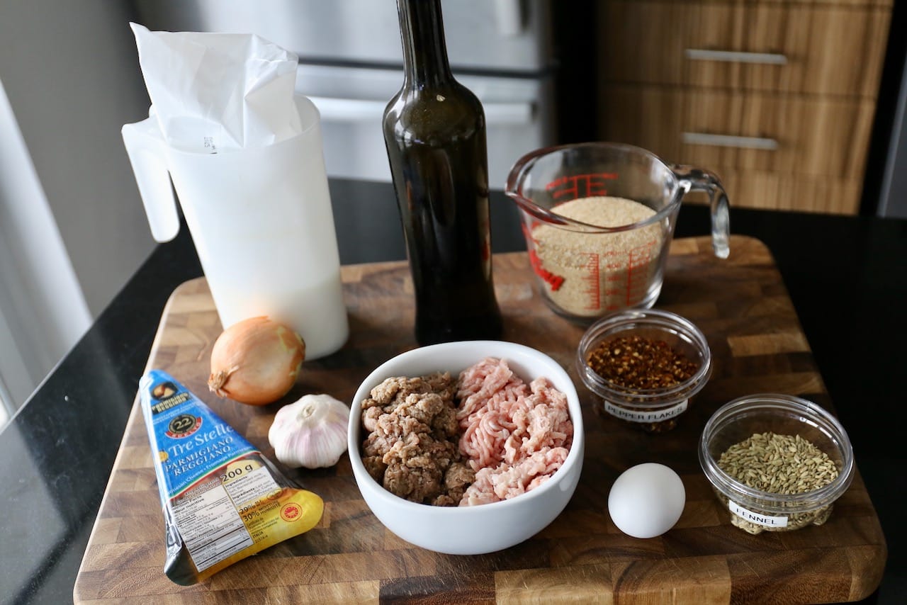 Traditional homemade Italian Meatballs recipe ingredients.